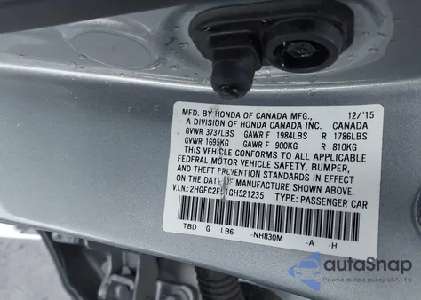 2016 Honda Civic Lx from USA, damaged, VIN 2HGFC2F51GH521235